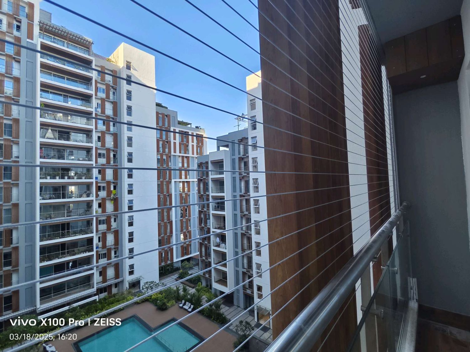 After: finished UV-treated HDPE balcony safety net installed on a Pallikaranai apartment by YPL Safety Nets After: finished UV-treated HDPE balcony safety net installed on a Pallikaranai apartment by YPL Safety Nets